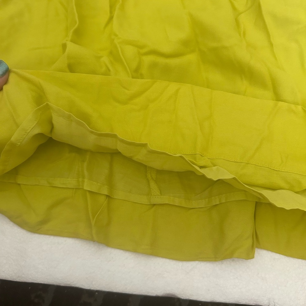 Topshop Channeled mini dress in chartreuse yellow tie front elastic waist - Picture 8 of 13